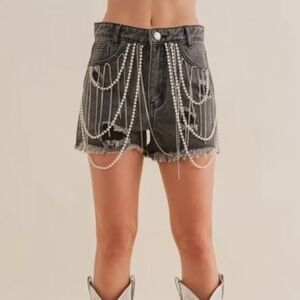 Blue B. High Waist Rhinestone & Jewel Fringe Detail Shorts